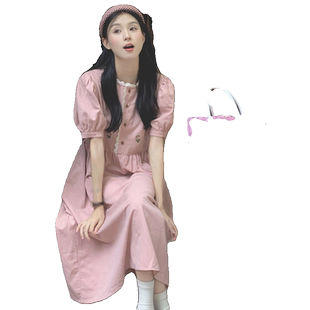 15女大童粉色连衣裙夏季14小学生13小女孩法式短袖甜美收腰长裙子