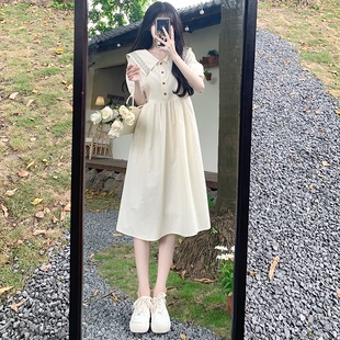 娃娃领连衣裙少女夏装2025新款初中高中学生甜美日系衬衫中长裙子