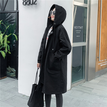 港风加棉加厚连帽 风衣中长款 外套女套春秋韩版 百搭学生宽松秋冬季