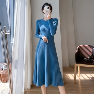 针织裙女秋冬新款 打底连衣裙 配大衣毛衣长裙气质内搭A字裙子修身