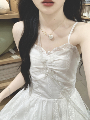 法式初恋白色吊带连衣裙女