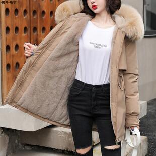 小个子中长款羽绒棉服女2025年冬季韩版羊羔毛内胆派克服收腰外套