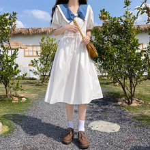 白色连衣裙少女夏装2025新款学院风学生甜美气质收腰显瘦中长裙子