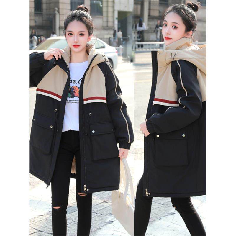 冬装大码棉服女新款胖mm加绒加厚棉衣中长宽松收腰连帽派克服外套