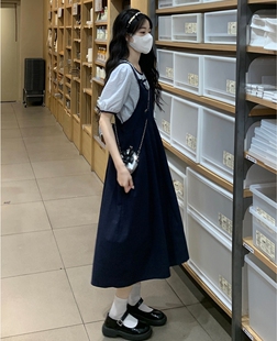 奶甜风元气少女两件套连衣裙气质甜美初恋学院风小个子桔梗长裙子