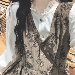 茶歇法式碎花连衣裙女秋冬两件套复古气质绝美仙女温柔风初恋长裙