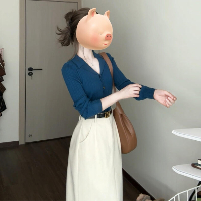 蓝色毛衣针织开衫女2024新
