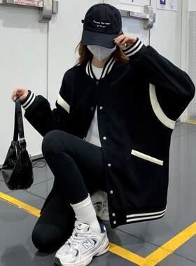 初秋黑色棒球服女203新款小众