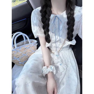 15高中初中学生13少女12岁法式甜美娃娃领碎花连衣裙夏设计感裙子