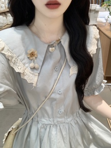 娃娃领超仙女森系连衣裙夏季新款气质收腰初恋清纯少女温柔茶歇裙