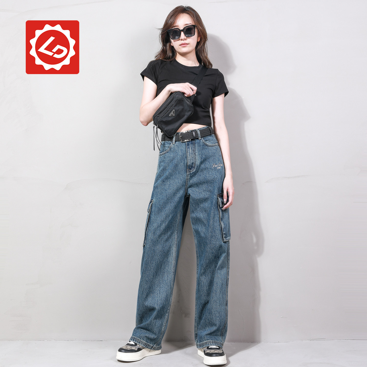 高腰工装裤唠叨牛仔长裤