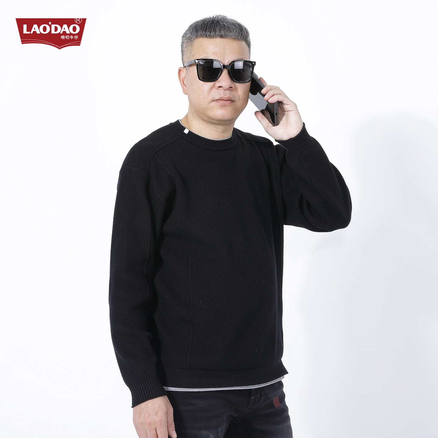 MC5151唠叨打底毛衣圆领针织衫男装简约拼接保暖毛衣线衫