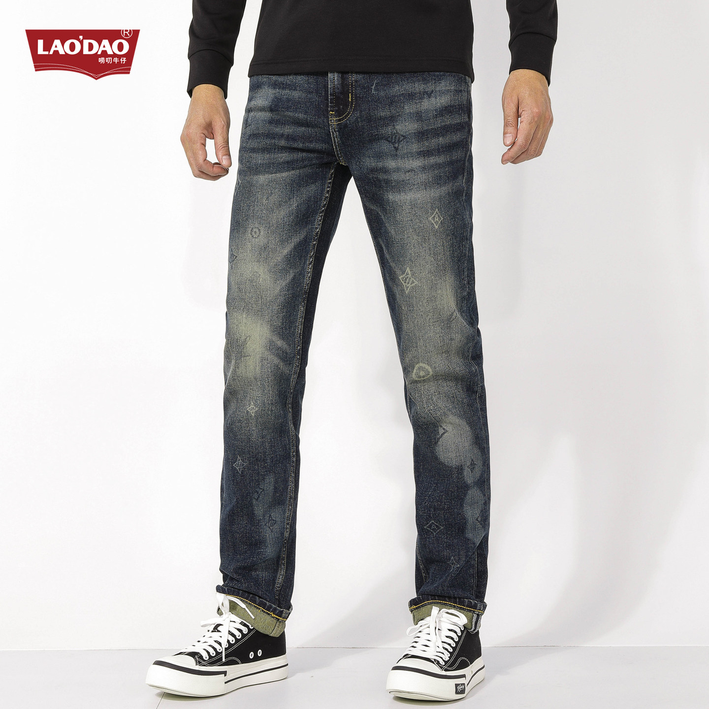 [小直筒]EA5125唠叨牛仔秋冬季激光潮流修身小直筒复古男士牛仔裤