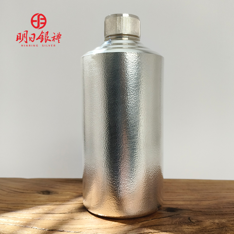 纯银酒壶酒瓶 999足银随身酒瓶便携手工锤纹水壶纯银酒具送礼自用