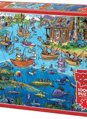 包邮加拿大Cobble Hill进口益智拼图44503涂鸦镇之垂钓者1000片