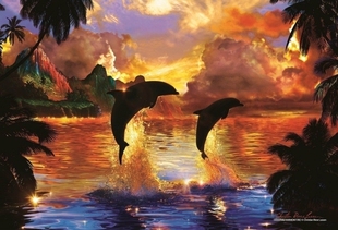 现货包邮EPOCH日本进口益智拼图28-313拉森 湖面晚霞 双人舞300片