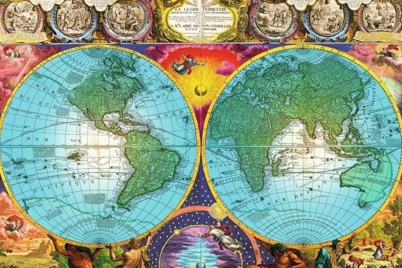 睿思德国进口名画古典世界地图
