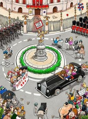 正品包邮英国进口AJP成人益智卡通拼图10744混乱的皇家婚礼1000片