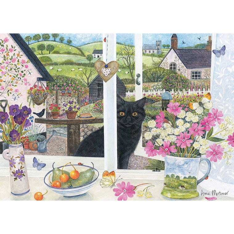 现货包邮英国Otter House进口益智拼图75822窗边观察的黑猫1000片