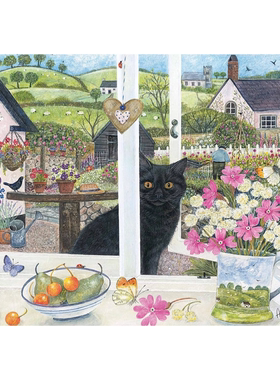 现货包邮英国Otter House进口益智拼图75822窗边观察的黑猫1000片