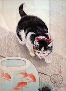 日本品牌益智儿童名画拼图520片中国风 浮世绘 金鱼与猫 小猫咪