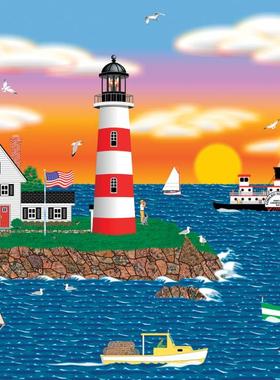 现货包邮 美国SunsOut进口成人益智拼图22619海边日出灯塔1000片