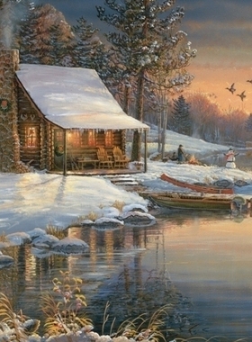 现货 加拿大Cobble Hill 进口益智拼图80056 冬日湖边别墅1000片