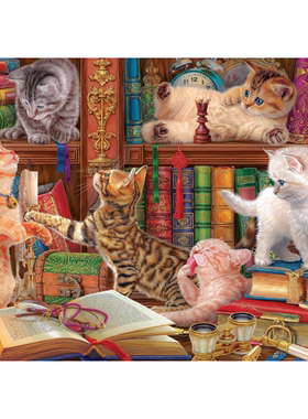 新品包邮Eurographics欧洲进口益智拼图5913图书馆里的猫咪1000片