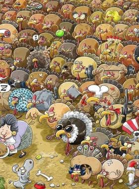 包邮AJP英国进口益智卡通动漫拼图10469混乱的圣诞火鸡农场1000片