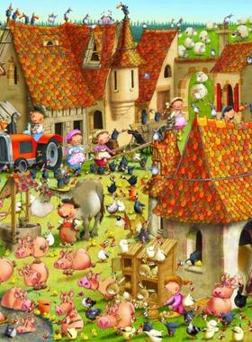 现货包邮 法国Grafika进口成人益智卡通拼图02483 现代农庄1000片