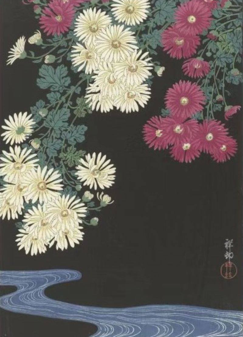 日本进口益智名画拼图520片中国风 浮世绘 菊花下的溪水 小原古邨