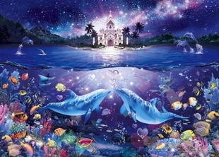 现货包邮日本EPOCH进口益智拼图07-706拉森海豚婚礼爱恋500片夜光