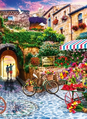 包邮 法国Bluebird蓝鸟进口成人益智拼图70334花卉市场1000片减压