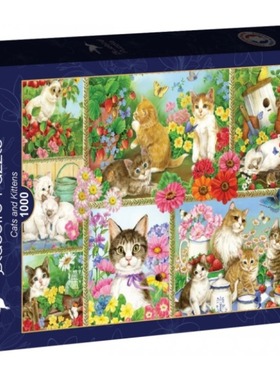 正品包邮 法国Bluebird蓝鸟进口益智动物拼图91014花丛猫咪1000片