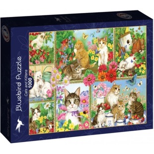 正品 法国Bluebird蓝鸟进口益智动物拼图91014花丛猫咪1000片 包邮