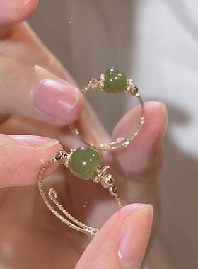 中式青稞轻奢女小众转运珠开口饰品批发戒指和田玉复古车花设计感