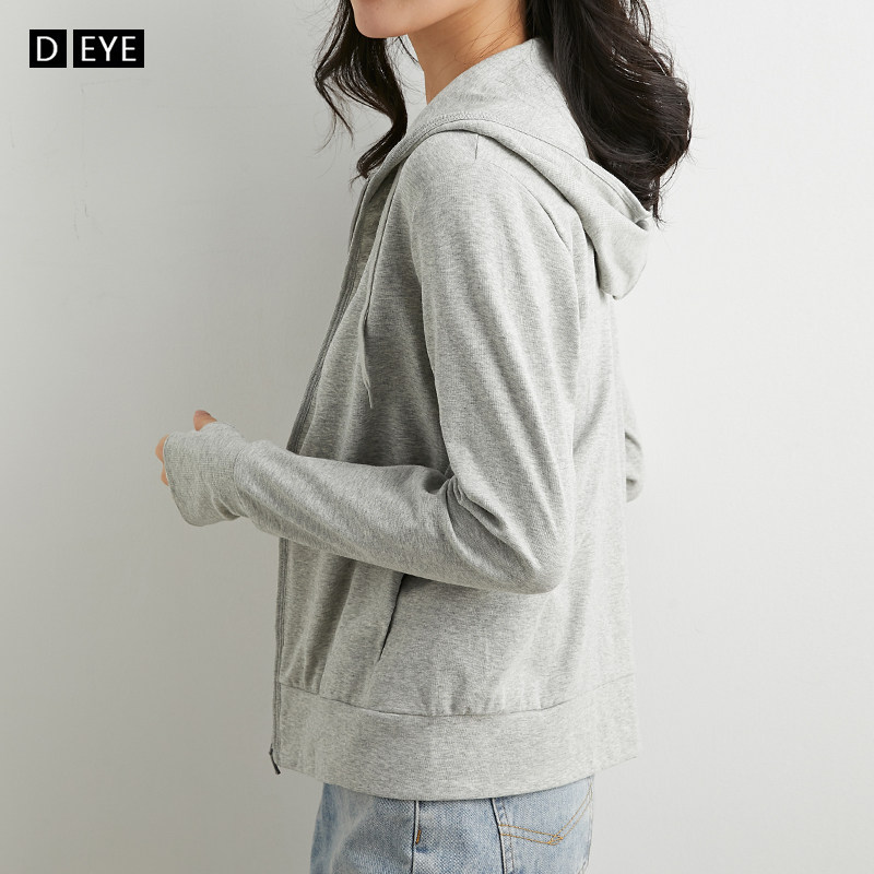 拉链卫衣女2020春夏薄款运动上衣修身开衫连帽带帽帽衫防晒衣外套