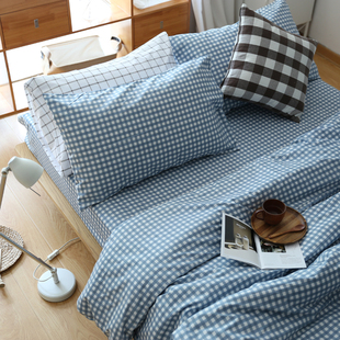 纯棉床单单件 简约格子小清新被单1.5m1.8m1.2米学生宿舍棉布床单