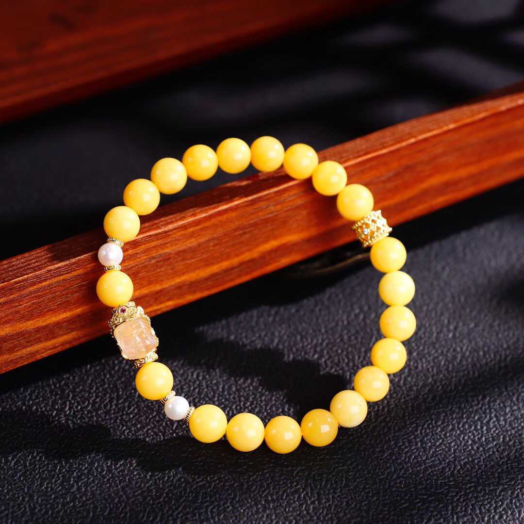 蜜蜡DIY手串原创创意设计款乌料蜜蜡圣母路路通款女款