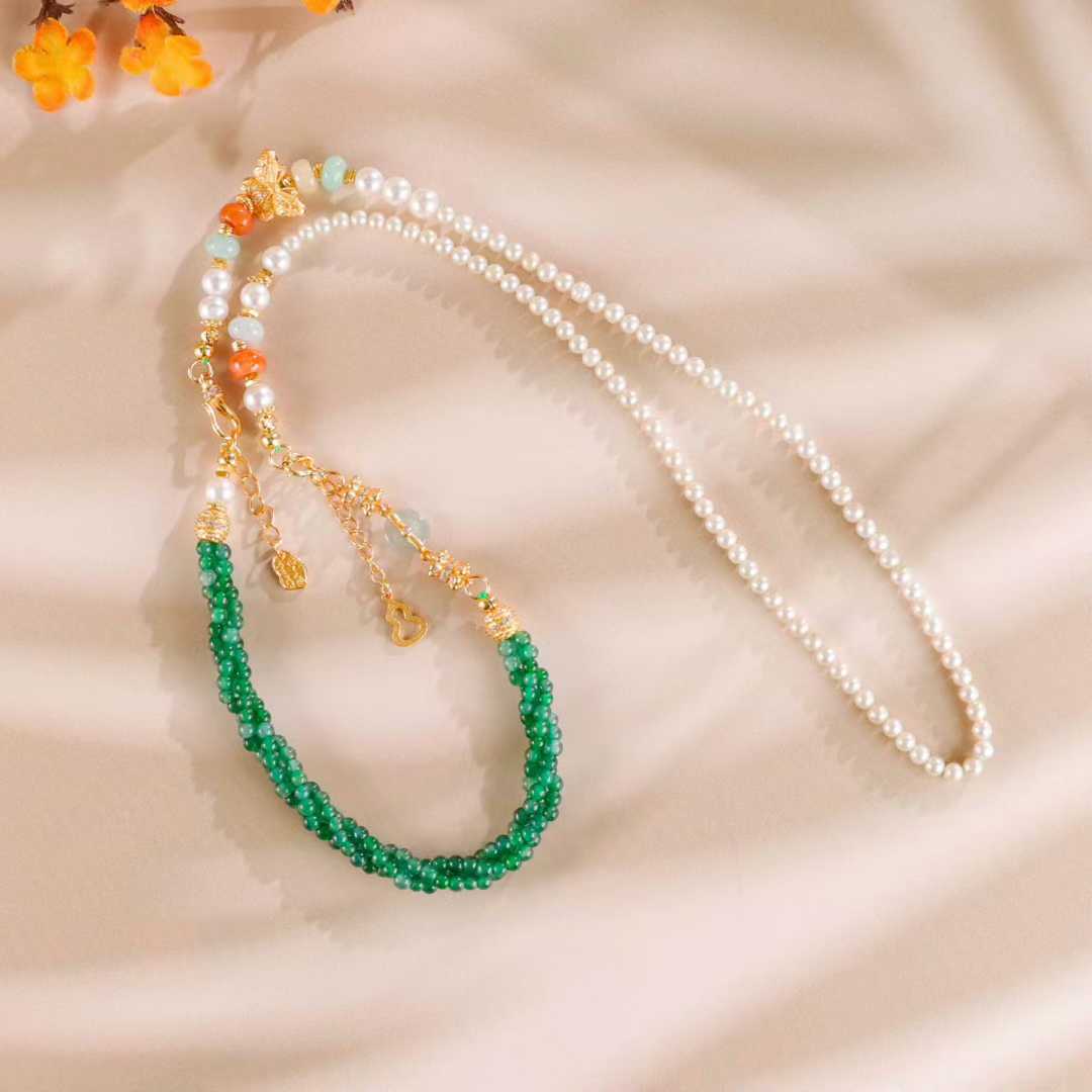 翡翠女男缅甸翡翠油青DIY创意珍珠平安扣双花托钻石蝴蝶多用款