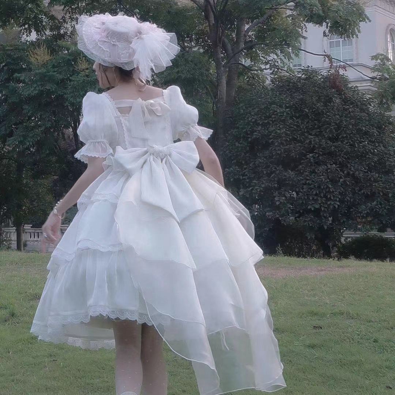 洛丽塔lolita连衣裙子加大胖mm200斤op花嫁华丽女仙礼服伴娘白色