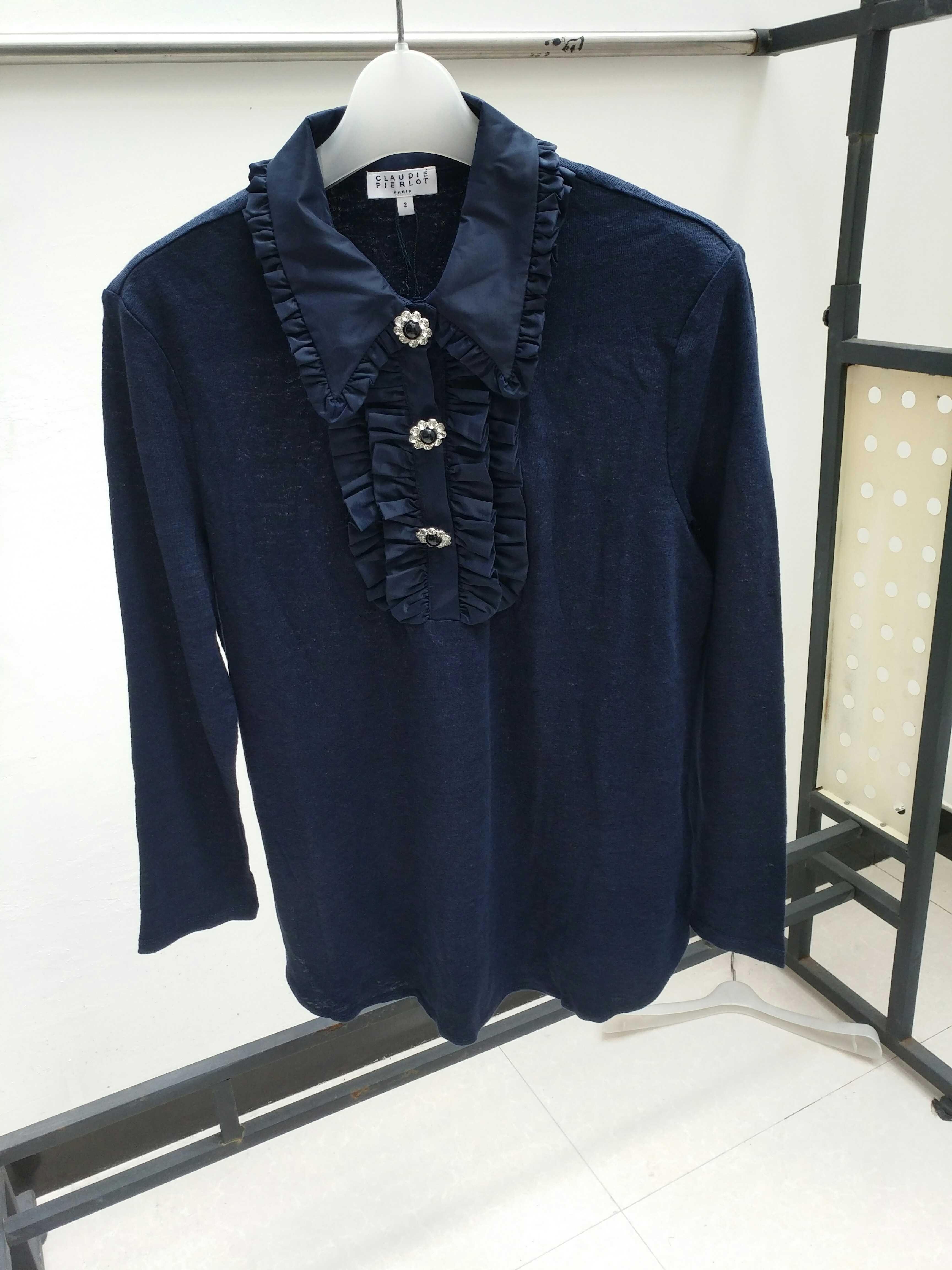 CLAUDIE OK PIERLOT 2019春秋花边水钻扣亚麻上衣 长袖T恤104T2H1在类目 女装/女士精品, T恤中 - 来自Buy2taobao.com提供专业的淘宝代购服务