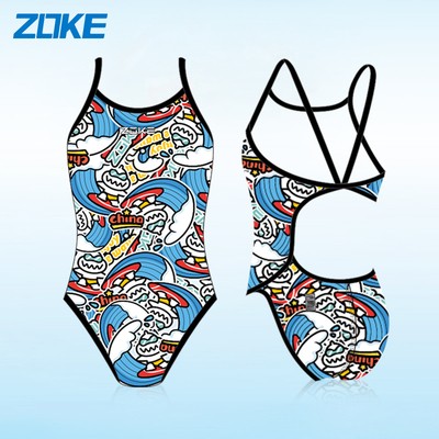 zoke洲克儿童泳衣女童女孩小童速干中大童竞速专业训练比赛游泳衣