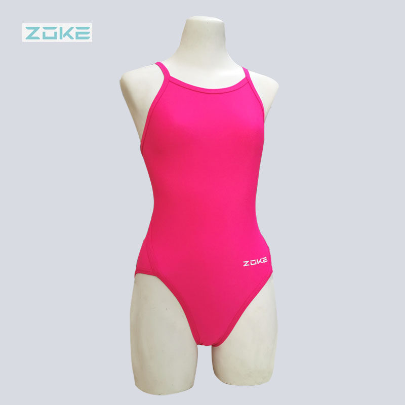 zoke洲克竞速儿童连体泳衣女孩露背遮肉专业训练三角连体速干泳装
