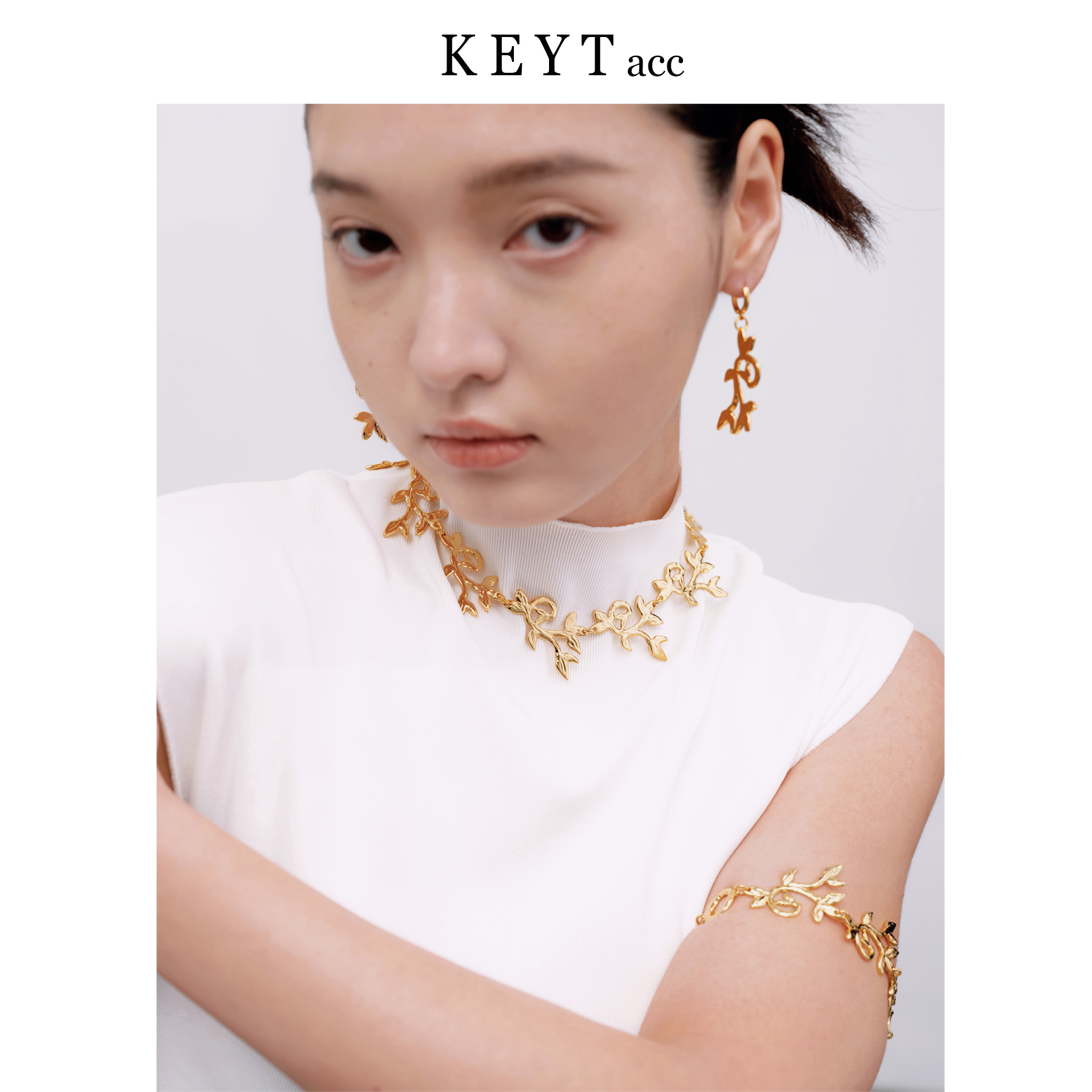 keytacc【枝叶系列】小众复古金色枝叶夸张秀款项链