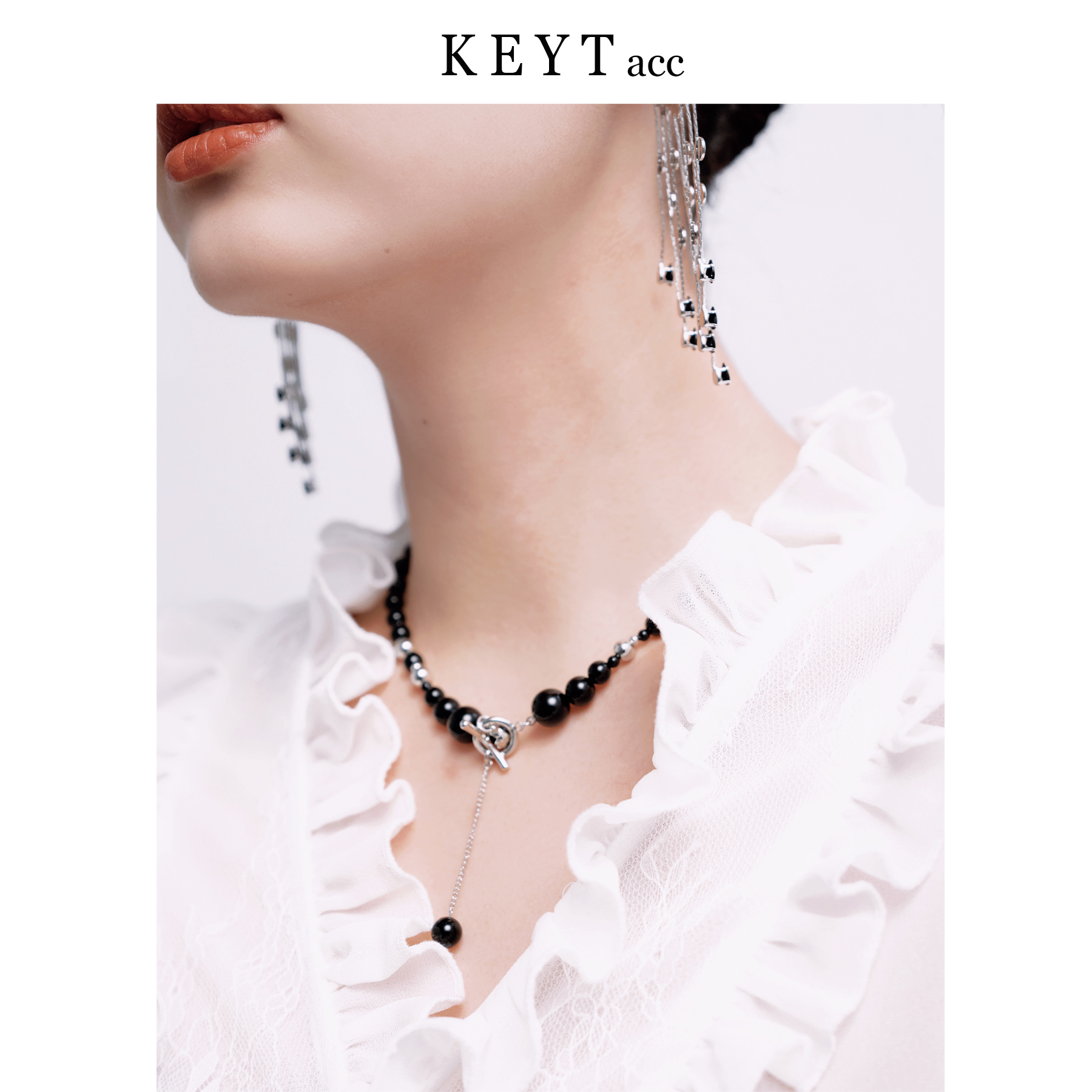 keytacc黑球体基础素链百搭编织吊坠项链