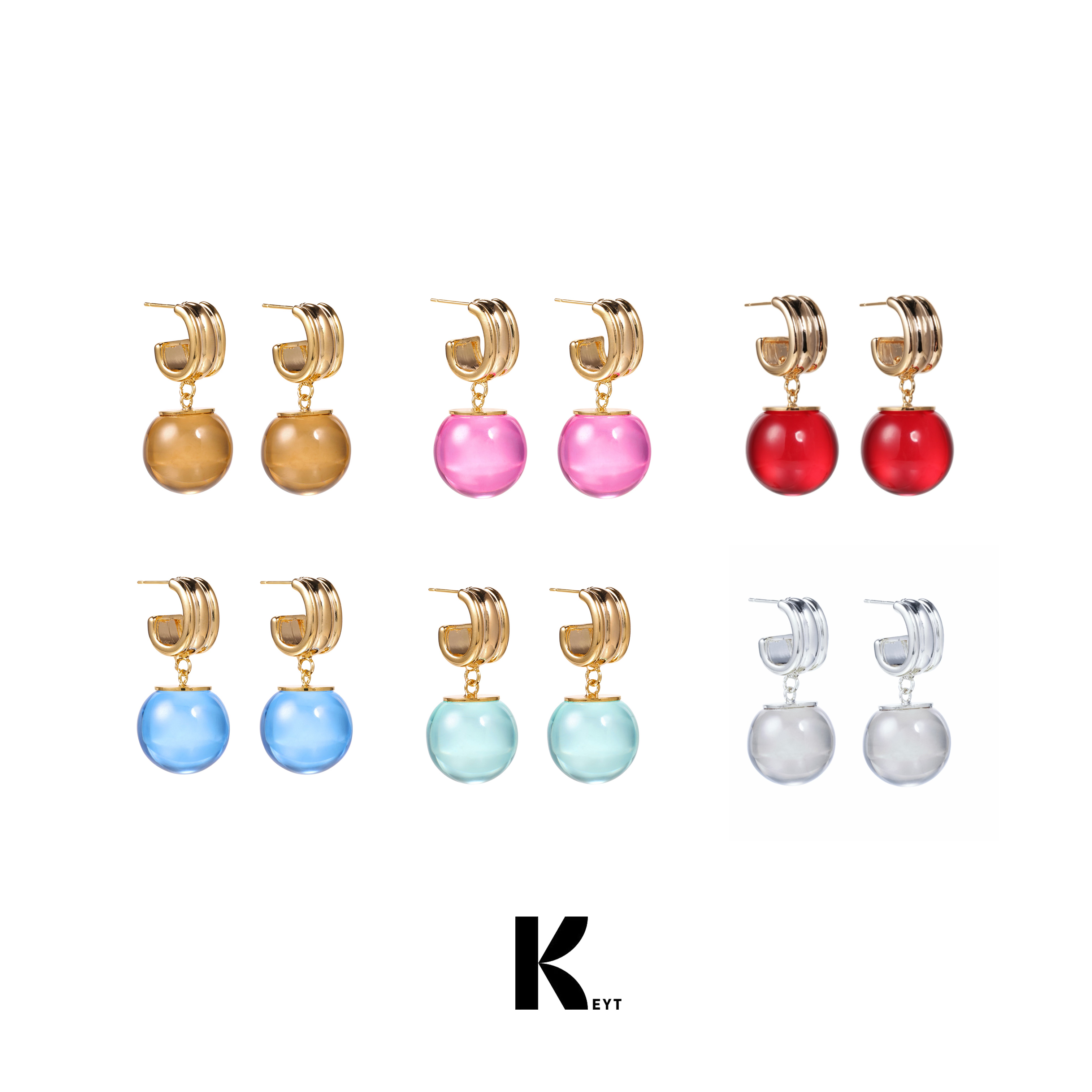 keytacc多色半透球球吊坠耳饰