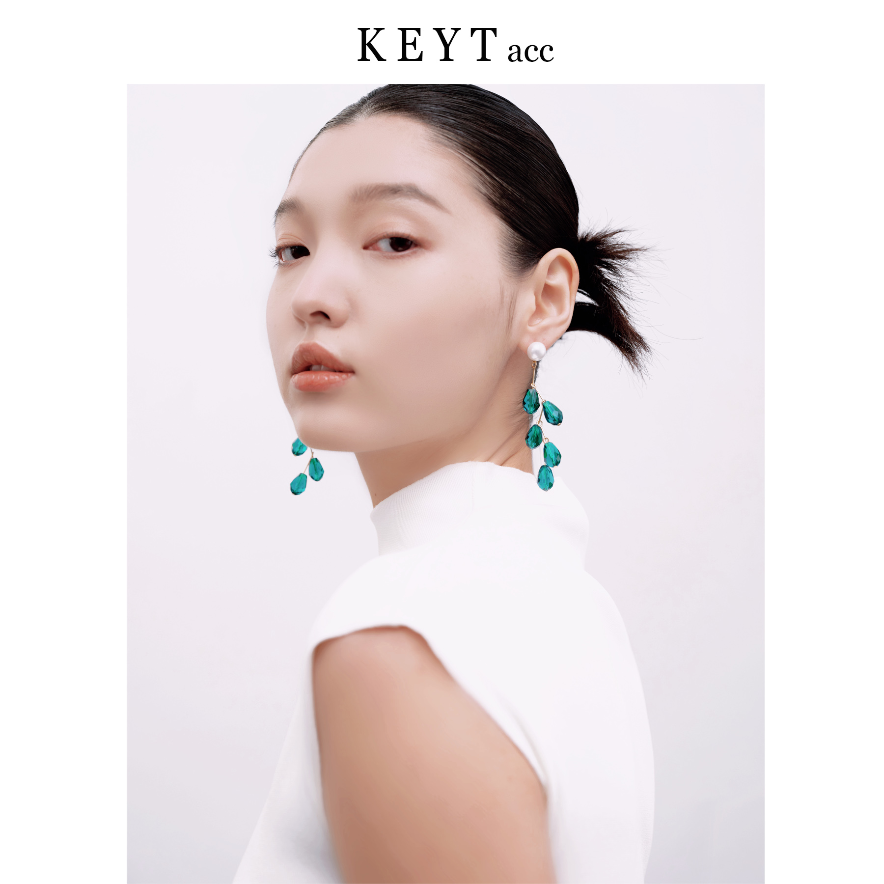 keytacc原创设计复古切割孔雀枝丫蓝绿色轻奢长款耳环