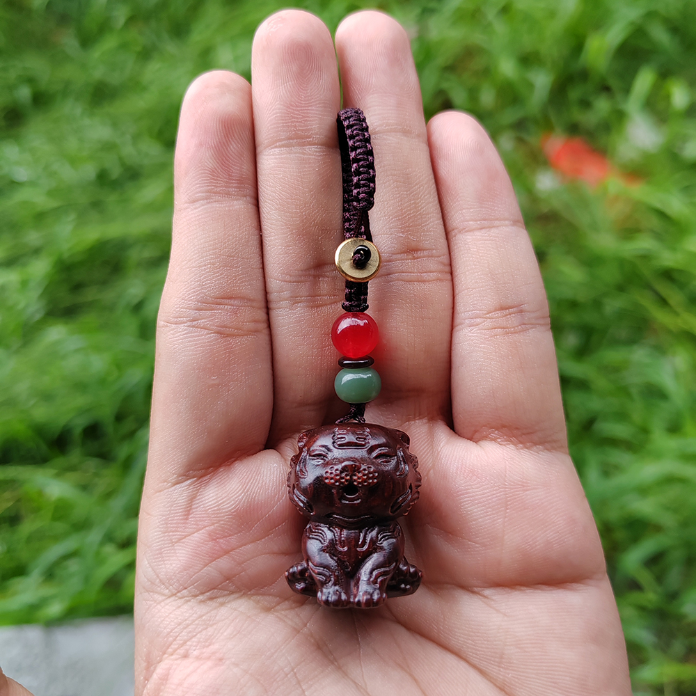紫檀木生肖虎钥匙扣简约木作可爱小老虎工艺品手把件挂件创意挂饰