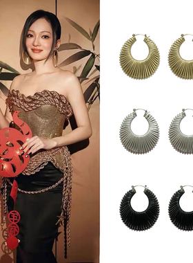 明星同款复古几何椭圆镂空耳环女小众设计时尚百搭气质编织耳饰品